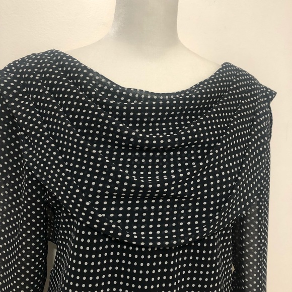MSK Black Polka Dot Draped Neck Blouse - Picture 2 of 9